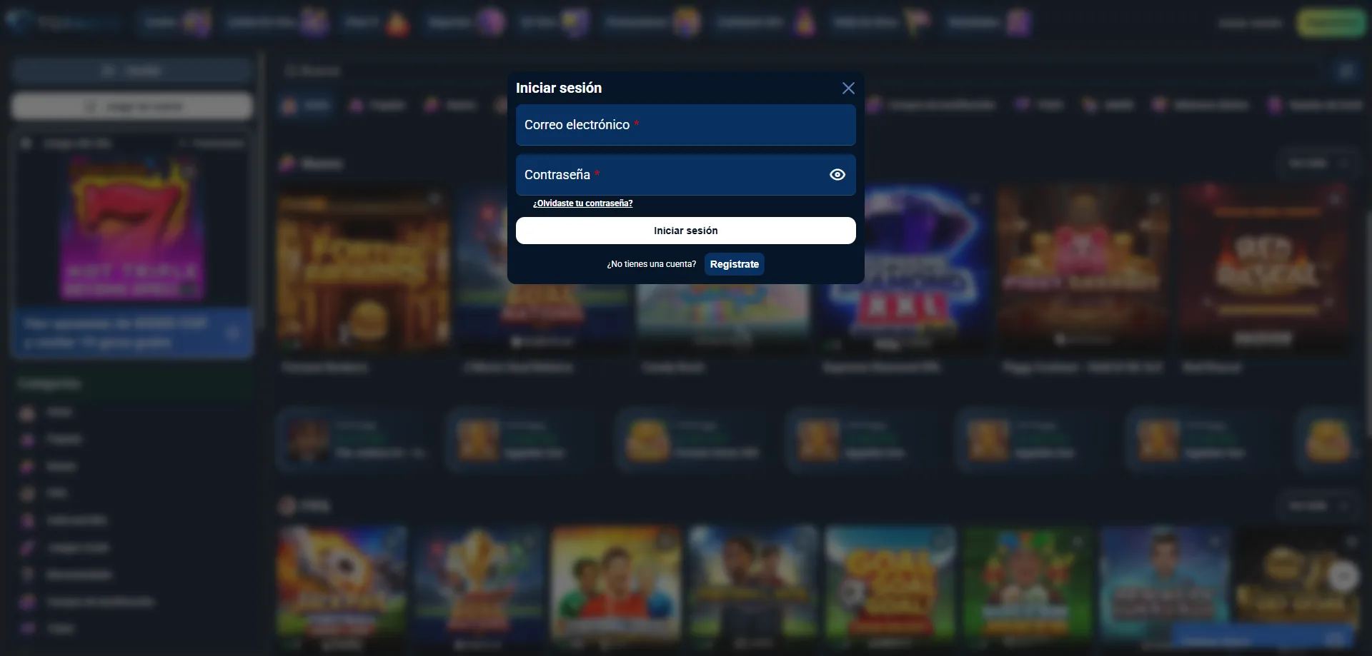 Inicio de sesión cuenta Topacio Casino gestión segura