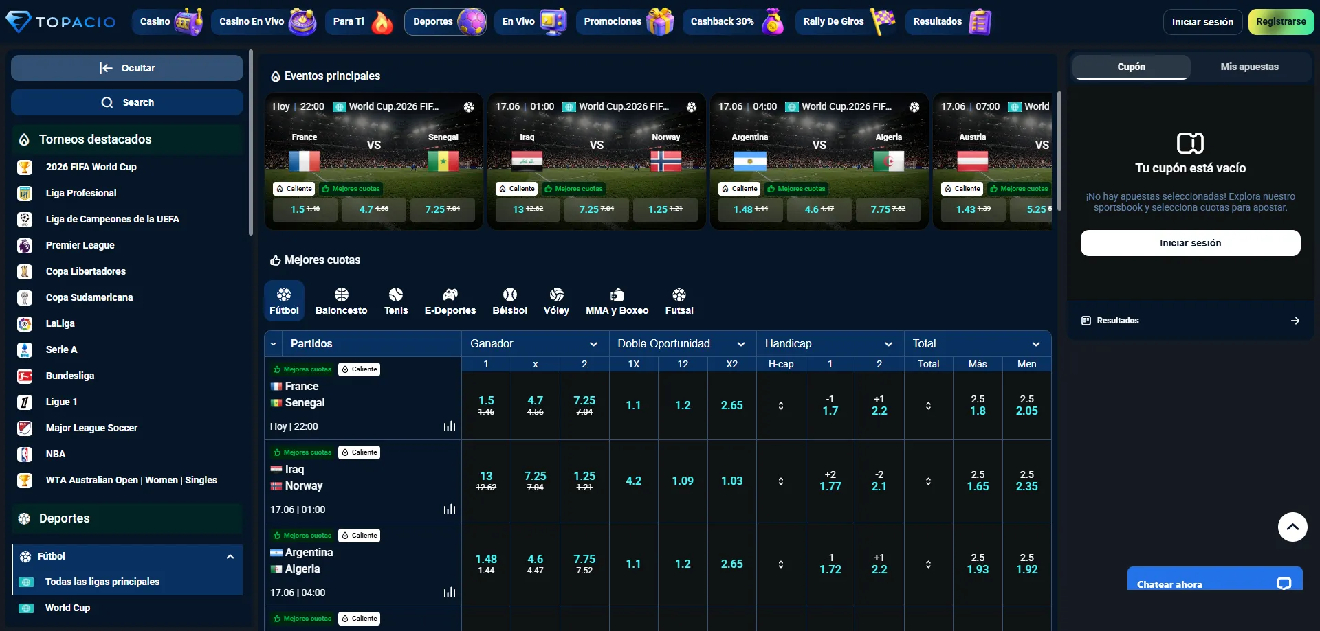 Apuestas deportivas en Topacio Casino mercados Colombia fútbol